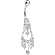 Light Purple Gem Pear with Dainty Rose Flower Dangle Belly Ring