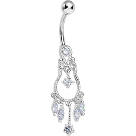 Light Purple Gem Pear with Dainty Rose Flower Dangle Belly Ring