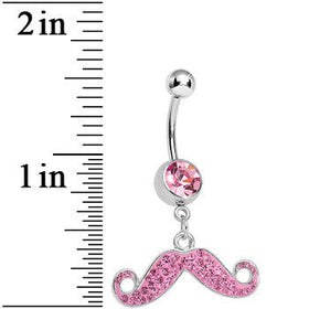 Pink Gem Paved Super Fun Mustache Dangle Belly Ring