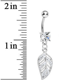 Crystalline Gem Paved Floating Leaf Dangle Belly Ring