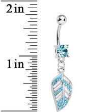 Aqua Gem Paved Floating Leaf Dangle Belly Ring