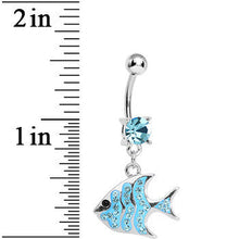 Aqua Gem Paved Brilliant Fish Dangle Belly Ring