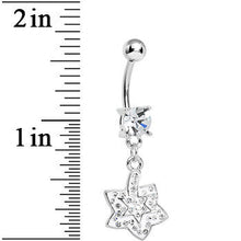 Crystalline Gem Paved Layered Star Dangle Belly Ring