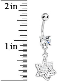 Crystalline Gem Paved Layered Star Dangle Belly Ring