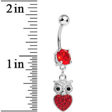 Red Gem and Paved Heart For the Love of Owls Dangle Belly Ring