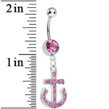 Pink Gem Paved Sparkling Anchor Dangle Belly Ring