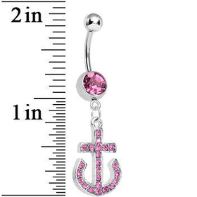 Pink Gem Paved Sparkling Anchor Dangle Belly Ring