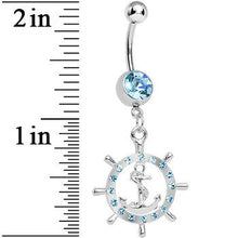 Aqua Gem Ship Wheel and Anchor Dangle Belly Ring