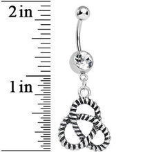 Crystalline Gem Black and Silver Striped Knot Dangle Belly Ring
