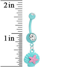 Crystalline Gem Aqua Seashell and Pink Starfish Dangle Belly Ring