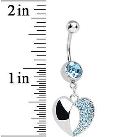 Aqua Gem Paved Reflective Heart Dangle Belly Ring