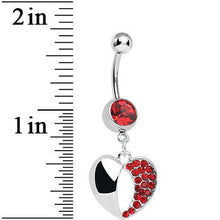 Red Gem Paved Reflective Heart Dangle Belly Ring