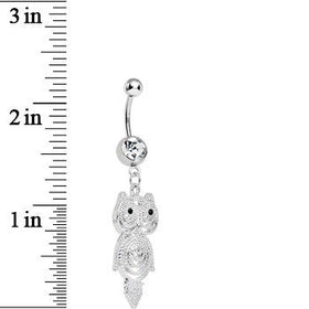 Crystalline Gem Pensive Owl Dangle Belly Ring