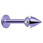 16G Purple Anodized Titanium Clear Gem Cone Labret Monroe