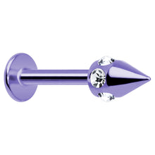 16G Purple Anodized Titanium Clear Gem Cone Labret Monroe