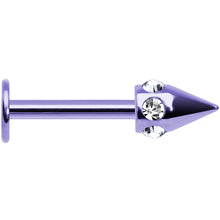 16G Purple Anodized Titanium Clear Gem Cone Labret Monroe