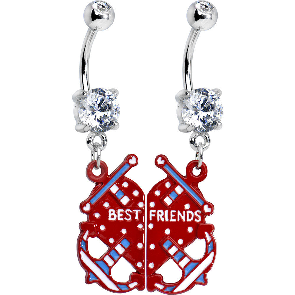 Clear Gem Heart Anchor Best Friends Dangle Belly Ring Set