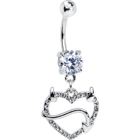 Double Clear Gem Sexy Devil Heart Dangle Belly Ring