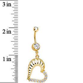 Gold Plated Clear Gem Hollow Heart Shell Dangle Belly Ring