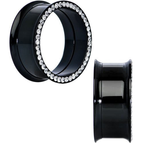 25mm Black PVD Coated Steel Clear Gem Screw Fit Plug Set
