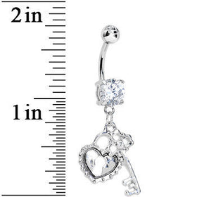 Clear Gem Key to Unlock My Heart Dangle Belly Ring