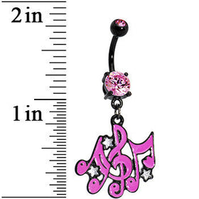 Pink Gem Black Superstar Music Note Dangle Belly Ring