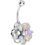 Multi Clear Gem Bursting Blossom Flower Belly Ring
