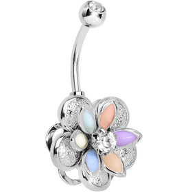 Multi Clear Gem Bursting Blossom Flower Belly Ring