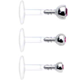 16G 1/4 Pink Gem Bioplast Triple Forward Helix Barbell 3 Pack Set