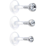 16G 1/4 Clear Gem Bioplast Triple Forward Helix Barbell 3 Pack Set