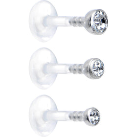 16G 1/4 Clear Gem Bioplast Triple Forward Helix Barbell 3 Pack Set