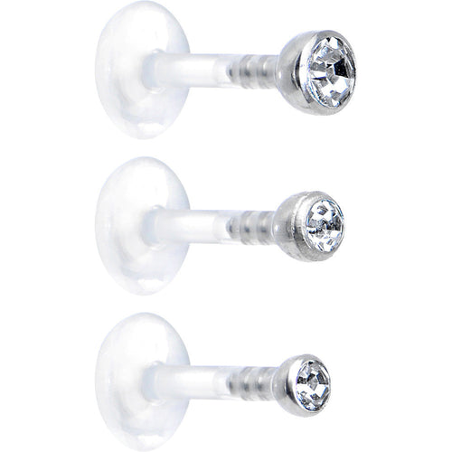 16G 1/4 Clear Gem Bioplast Triple Forward Helix Barbell 3 Pack Set