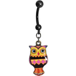 Pink and Yellow Patchwork Artistic Owl Dangle Belly Ring