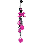 Pink Gem Peace Love and Bow Dangle Belly Ring