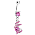 Pink Gem Falling Waters Swirl Drop Dangle Belly Ring