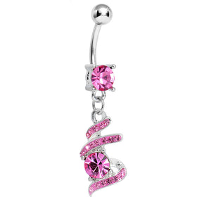 Pink Gem Falling Waters Swirl Drop Dangle Belly Ring
