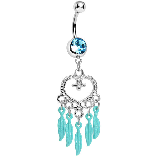 Aqua Gem Heart Full of Dreamcatcher Dangle Belly Ring