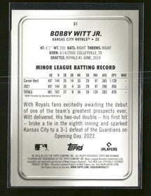 2022 Bowman Platinum Ice Foilboard Bobby Witt Jr. Rookie #51