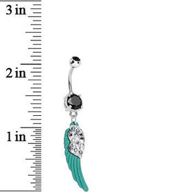 Black Gem On the Green Wing of an Angel Dangle Belly Ring