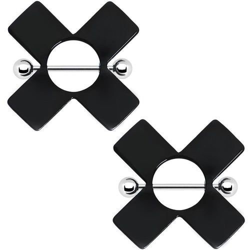 14G Black Acrylic X Nipple Shield Set