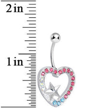 Clear Pink and Aqua Gem Hollow Heart Star Belly Ring