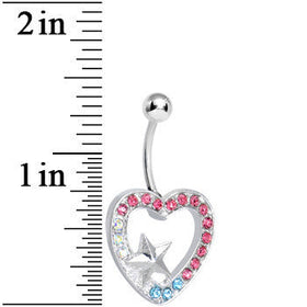 Clear Pink and Aqua Gem Hollow Heart Star Belly Ring
