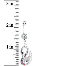 Aurora Multi Gem Sophisticated Swan Dangle Belly Ring