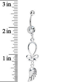 Clear Gem Bowtie and Angel Wing Dangle Belly Ring