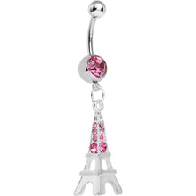 Pink Gem Elegant Eiffel Tower Dangle Belly Ring