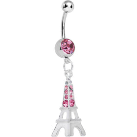Pink Gem Elegant Eiffel Tower Dangle Belly Ring