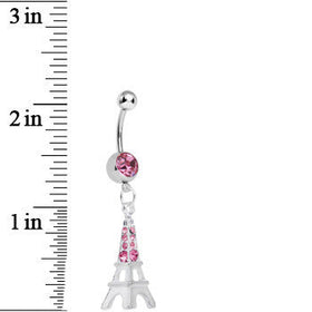 Pink Gem Elegant Eiffel Tower Dangle Belly Ring
