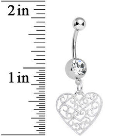 Clear Gem Filigree Heart Dangle Belly Ring