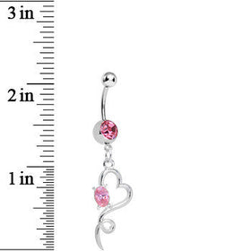 Pink Gem Opening Hollow Heart Twist Dangle Belly Ring