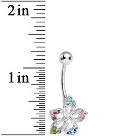 Multi Gem Glimmering Lotus Flower Belly Ring